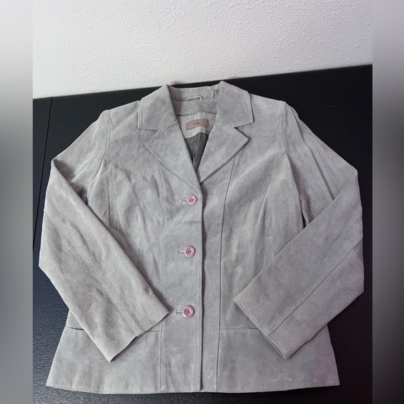 I. E. Gray Suede Leather Blazer - Picture 2 of 9